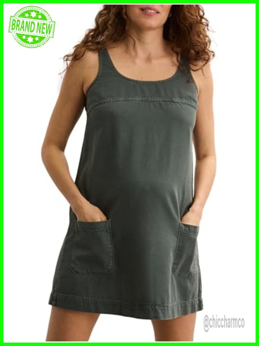 HATCH The Kiley Denim Mini Maternity Dress A-Line Organic Cotton Tencel Casual